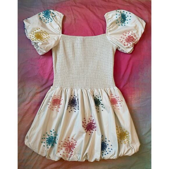 Queen Of Sparkles Beaded Fireworks Dress New Years Smocked Bubble Hem Mini Sz M - Picture 2 of 5